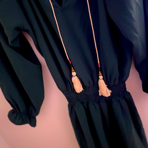 Chic Dark Green Long Sleeve Dress bohemian romper - Picture 7 of 16